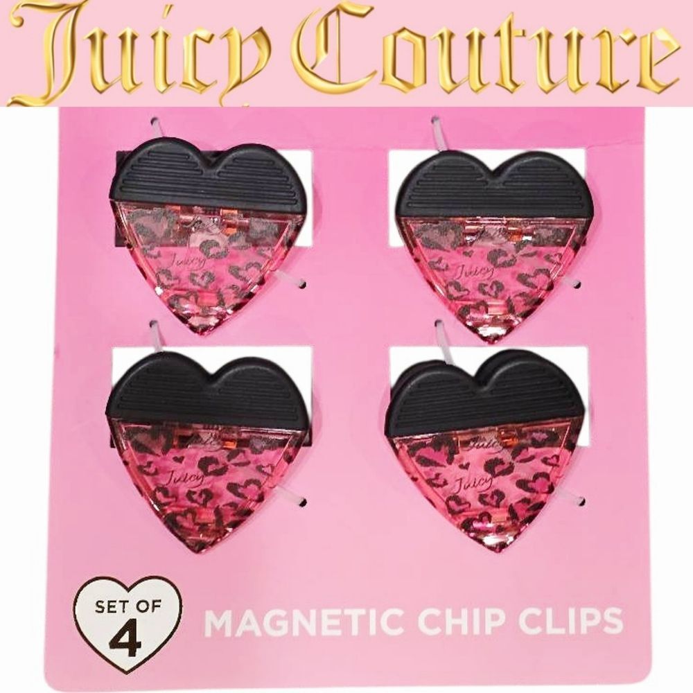 Juicy Couture Home Pink Leopord Heart Logo Magnetic Chip Clips